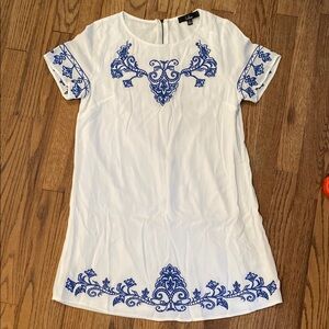 Lulus White and Blue Embroidered Women's Dress